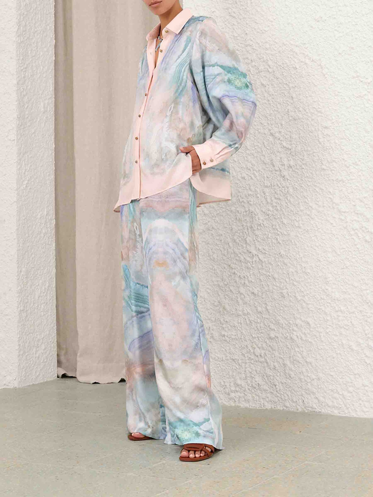 Zimmermann Mujer Barcelona Pantalones Seda Acampanados color Azul Celeste sku 761-003790 01 - Foto 3