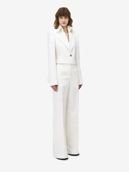 Outlet online McQueen Mujer Pantalones Anchos Lana color Marfil sku 761-003813 01 - Foto 3