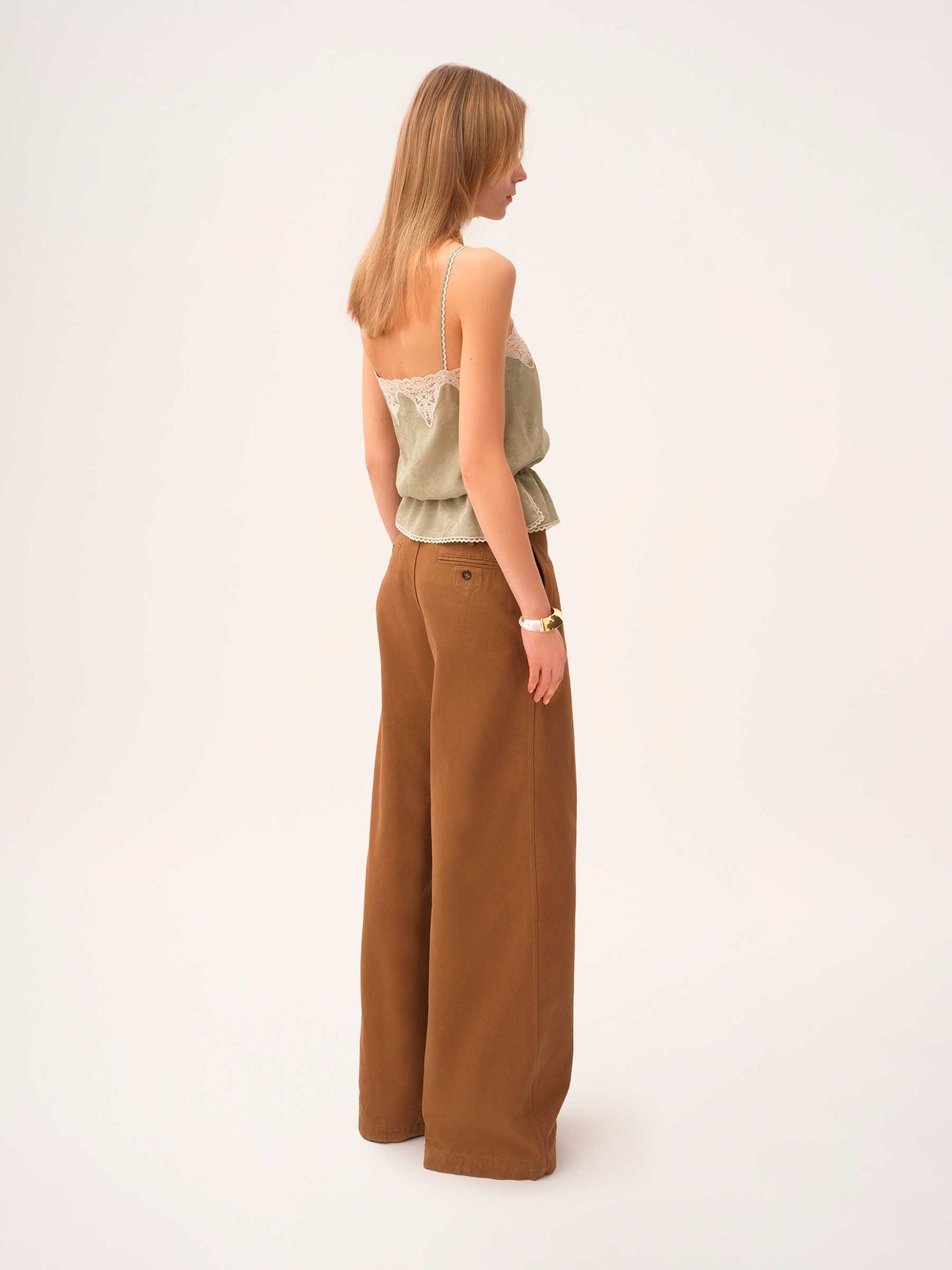 Outlet online Chloé Mujer Pantalones Anchos Algodón color Camel sku 761-003814 01 - Foto 3