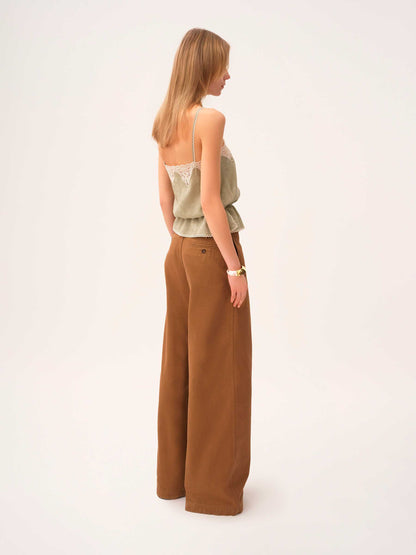 Outlet online Chloé Mujer Pantalones Anchos Algodón color Camel sku 761-003814 01 - Foto 3