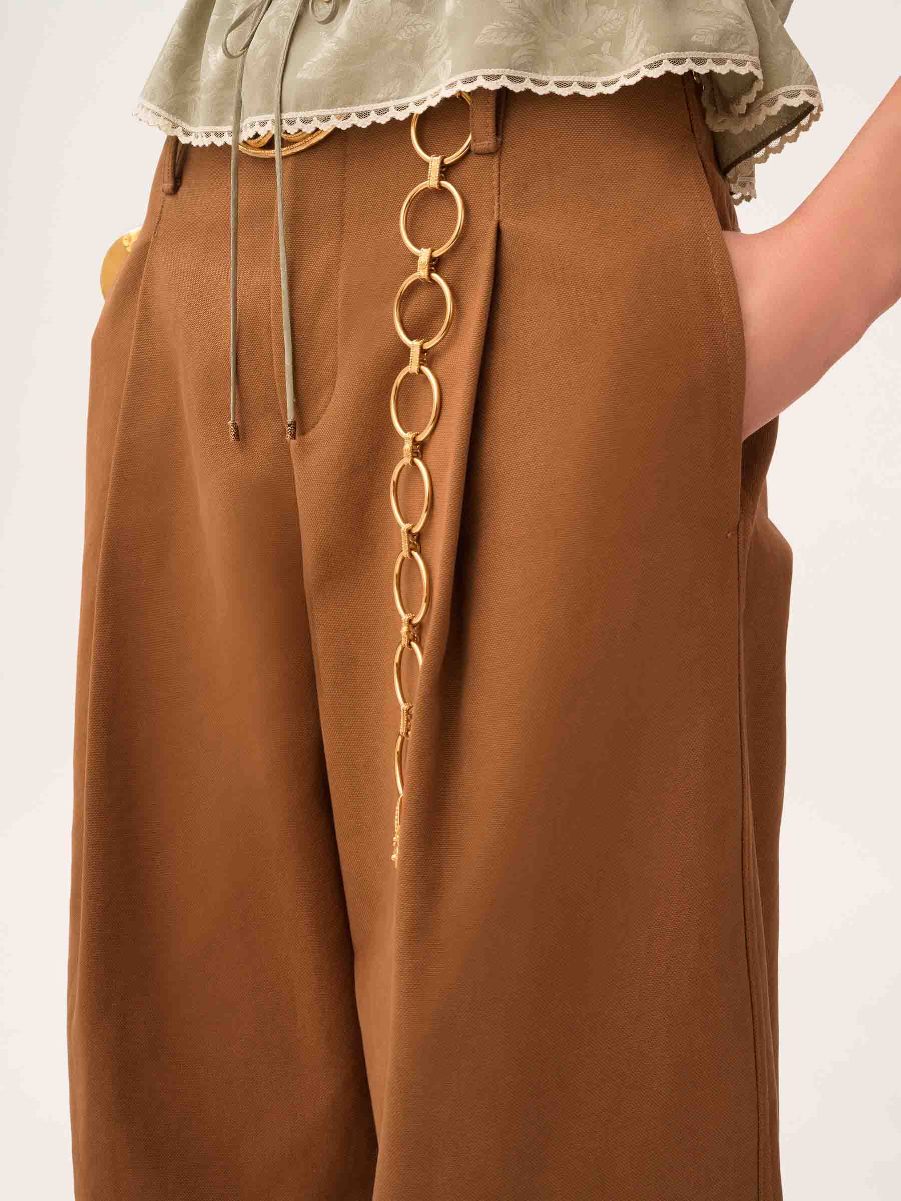 Outlet online Chloé Mujer Pantalones Anchos Algodón color Camel sku 761-003814 01 - Foto 4