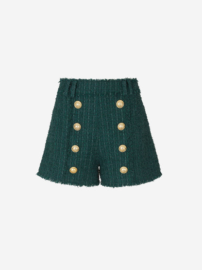 Outlet online Balmain Mujer Short Tweed Botones color Verde Oscuro sku 762-000426 00 - Foto 1