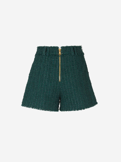 Outlet online Balmain Mujer Short Tweed Botones color Verde Oscuro sku 762-000426 00 - Foto 3