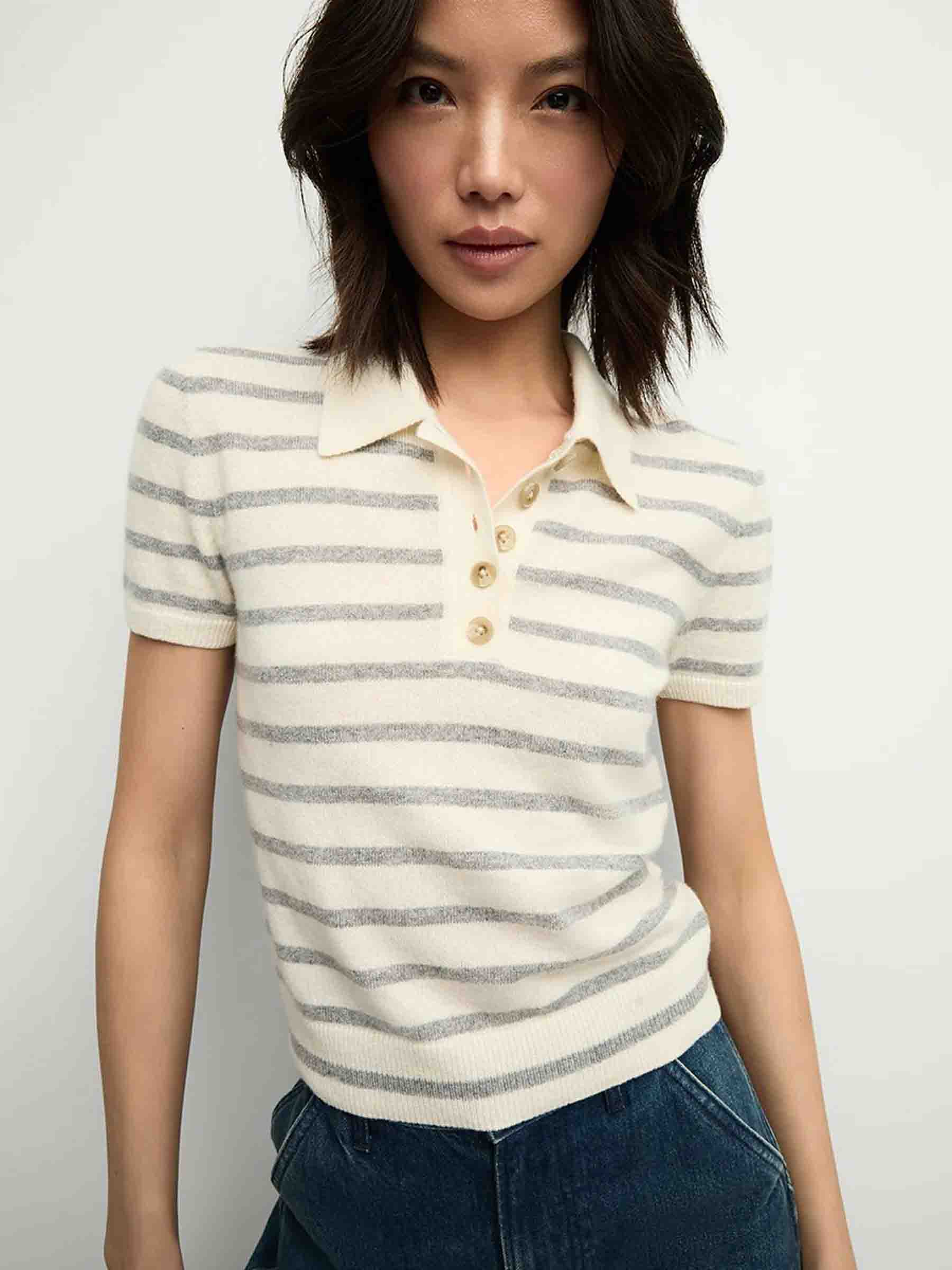 Outlet online Veronica Beard Mujer Polo Rayas Cachemira color Marfil sku 782-001679 01 - Foto 2