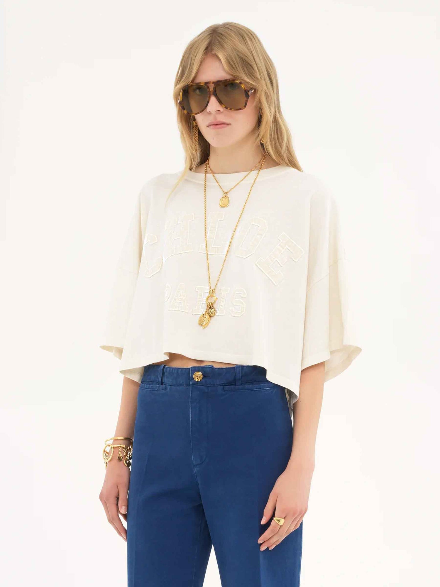 Outlet online Chloé Mujer Camiseta Cropped Algodón color Marfil sku 782-001751 01 - Foto 2