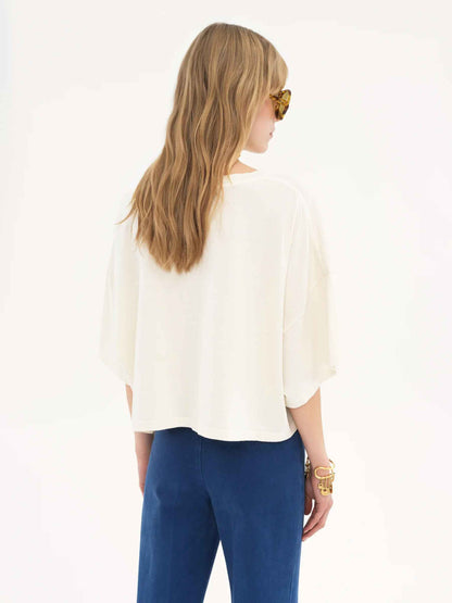 Outlet online Chloé Mujer Camiseta Cropped Algodón color Marfil sku 782-001751 01 - Foto 3
