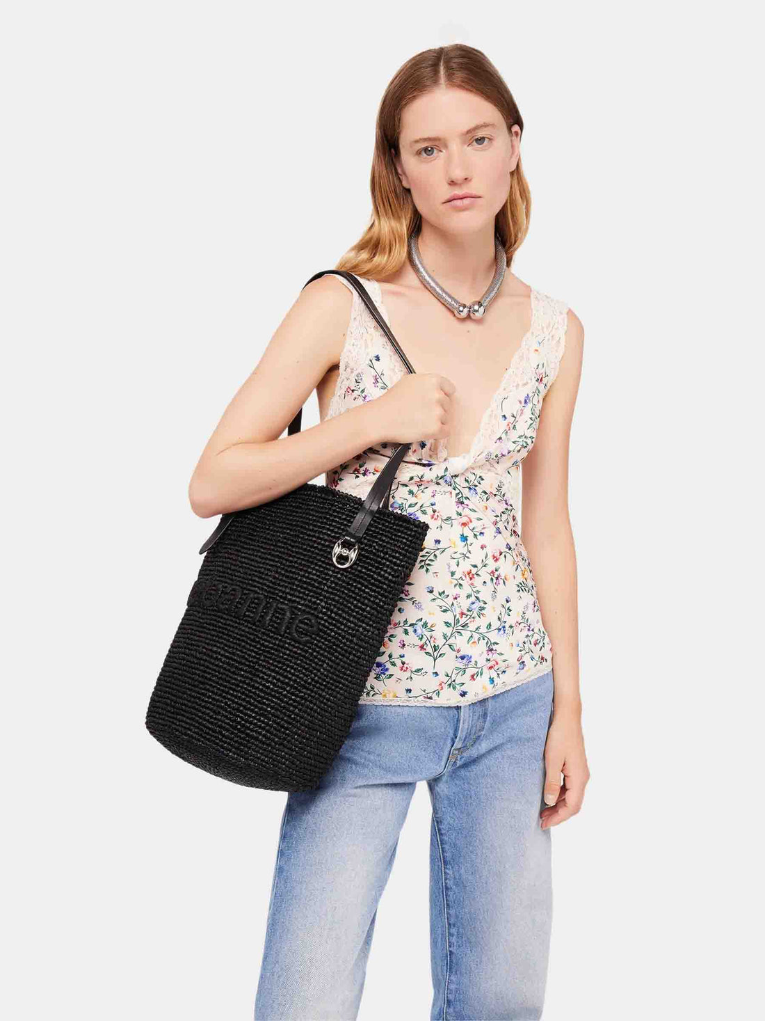 Outlet online Rabanne Mujer Bolso Tote Rafia color Negro sku 810-008345 02 - Foto 2