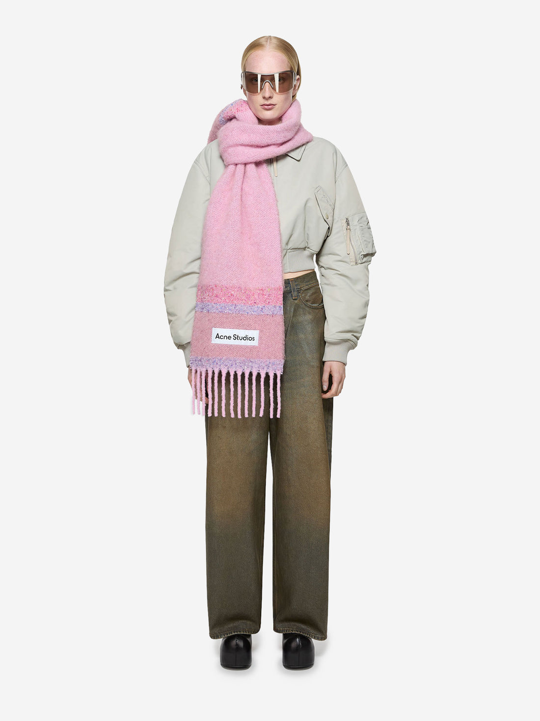 Outlet online Acne Studios Mujer Bufanda Alpaca Motivo Rayas color Rosa sku 840-000772 01 - Foto 2