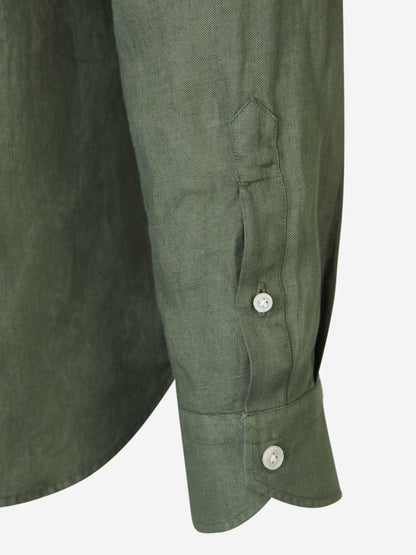 Outlet online Vincenzo di Ruggiero Hombre Camisa Lisa Lino color Verde Militar sku 531-006149 02 - Foto 4