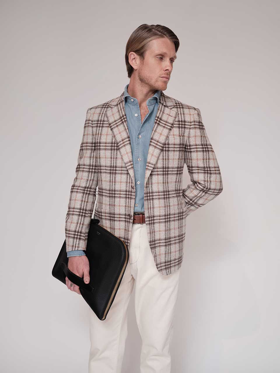 Outlet online Canali Hombre Americana Motivo Cuadros color Beige sku 302-003524 01 - Foto 2