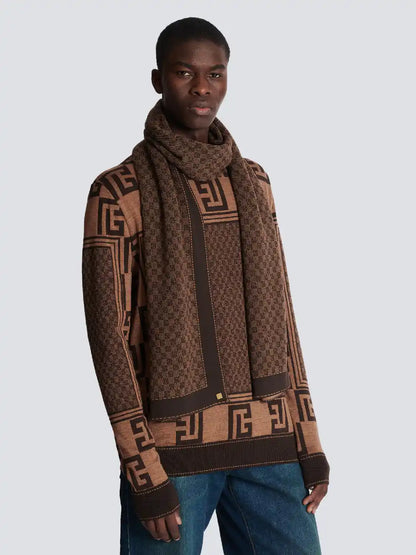 Outlet online Balmain Hombre Bufanda Punto Monograma color Marron sku 630-001387 01 - Foto 2