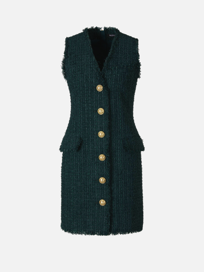 Outlet online Balmain Mujer Vestido Tweed Deshilachado color Verde Azulado sku 731-005801 01 - Foto 1