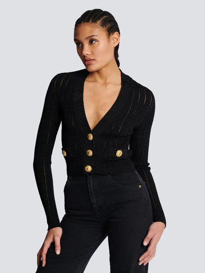 Outlet online Balmain Mujer Cárdigan Punto Cropped color Negro sku 713-000241 01 - Foto 2