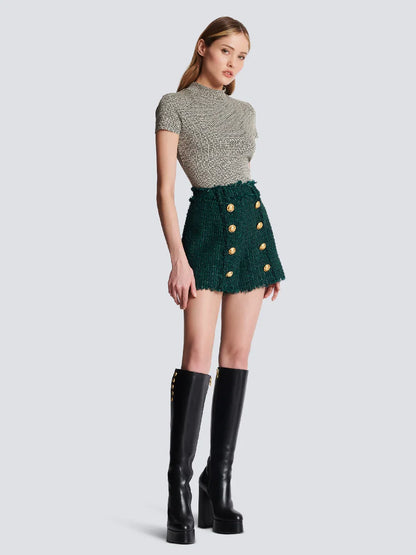 Outlet online Balmain Mujer Short Tweed Botones color Verde Oscuro sku 762-000426 00 - Foto 2