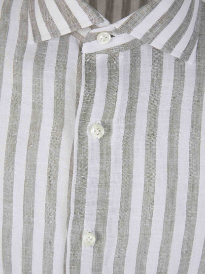 Outlet online Borrelli Hombre Camisa Motivo Rayas Lino color Verde Menta sku 531-006220 01 - Foto 3