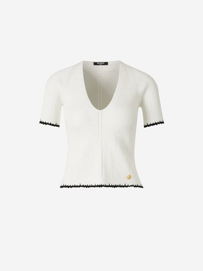 Outlet online Balmain Mujer Top Punto Cuello V color Blanco sku 703-002246 01 - Foto 1