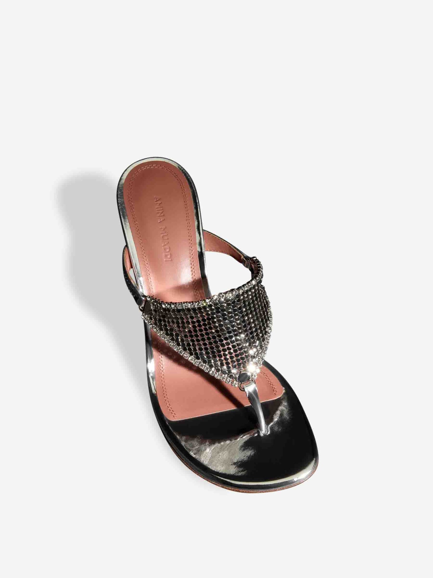 Outlet online Amina Muaddi Mujer Sandalias Tacón Cameron color Plateado sku 800-005316 01 - Foto 4