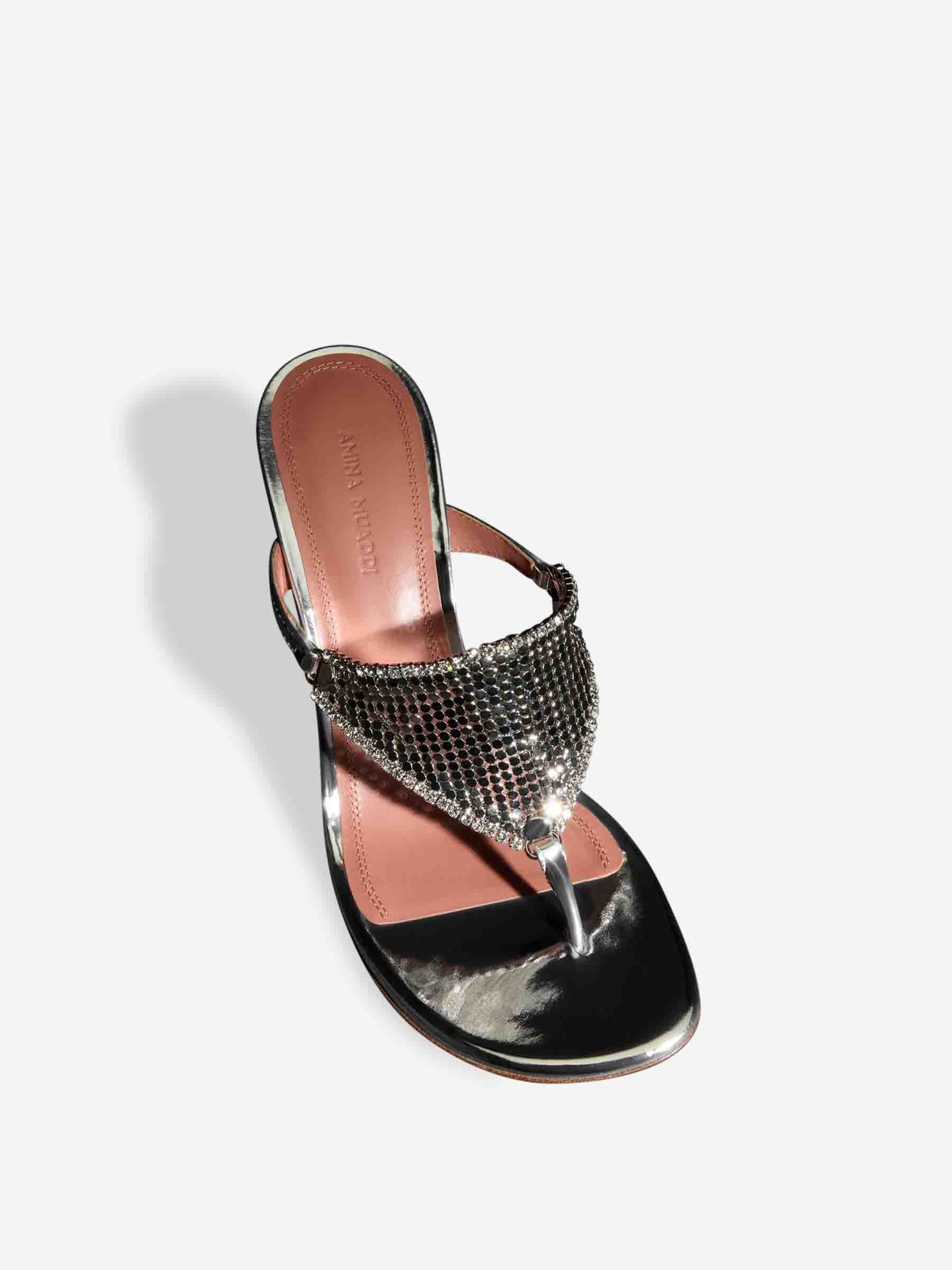 Outlet online Amina Muaddi Mujer Sandalias Tacón Cameron color Plateado sku 800-005316 01 - Foto 4