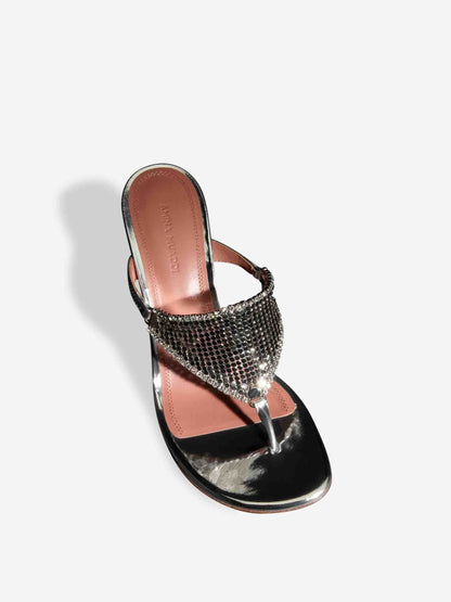 Outlet online Amina Muaddi Mujer Sandalias Tacón Cameron color Plateado sku 800-005316 01 - Foto 4