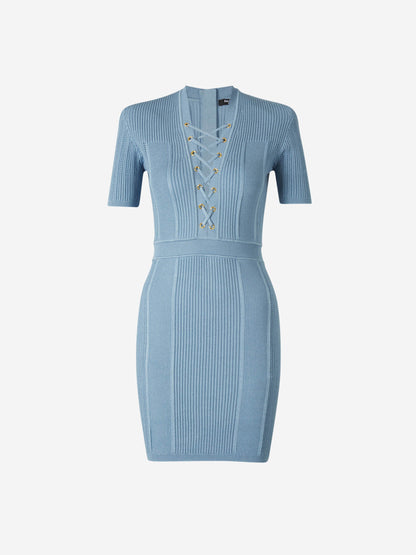 Outlet online Balmain Mujer Vestido Mini Punto color Azul sku 731-005953 01 - Foto 1