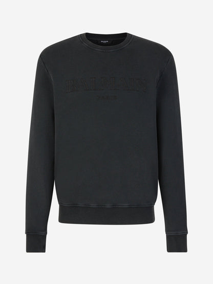 Outlet online Balmain Hombre Sudadera Sin Capucha Logo Algodón color Gris Antracita sku 545-001570 02 - Foto 1