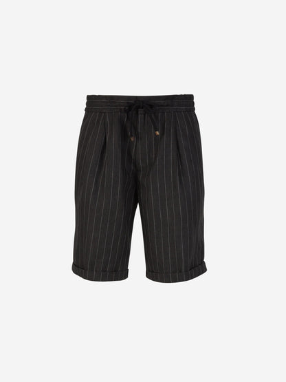 Outlet online Brunello Cucinelli Hombre Bermudas Motivo Rayas Lino color Blanco y Negro sku 523-000924 01 - Foto 1