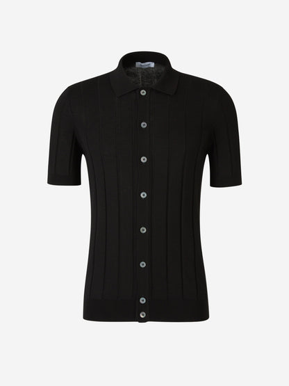 Outlet online Gran Sasso Hombre Polo Abierto Acanalado color Negro sku 552-001486 03 - Foto 1