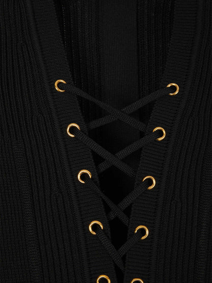 Outlet online Balmain Mujer Vestido Mini Punto color Negro sku 731-005953 02 - Foto 3
