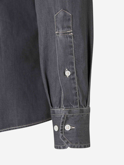 Brunello Cucinelli Camisa Denim Algodón color Azul Denim Oscuro sku 531-006300 01 - Foto 4