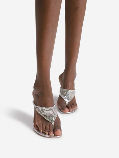 Outlet online Amina Muaddi Mujer Sandalias Tacón Cameron color Plateado sku 800-005316 01 - Foto 5