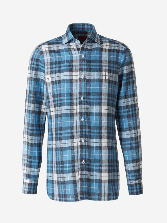 Isaia Camisa Cuadros Lino color Azul Cielo sku 531-005505 01 - Foto 1