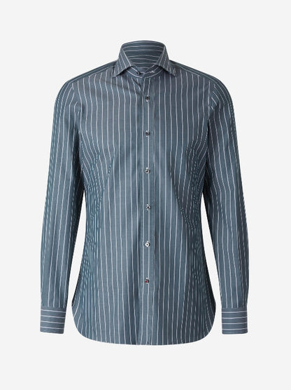 Isaia Camisa Rayas Algodón color Azul Denim sku 531-006006 01 - Foto 1