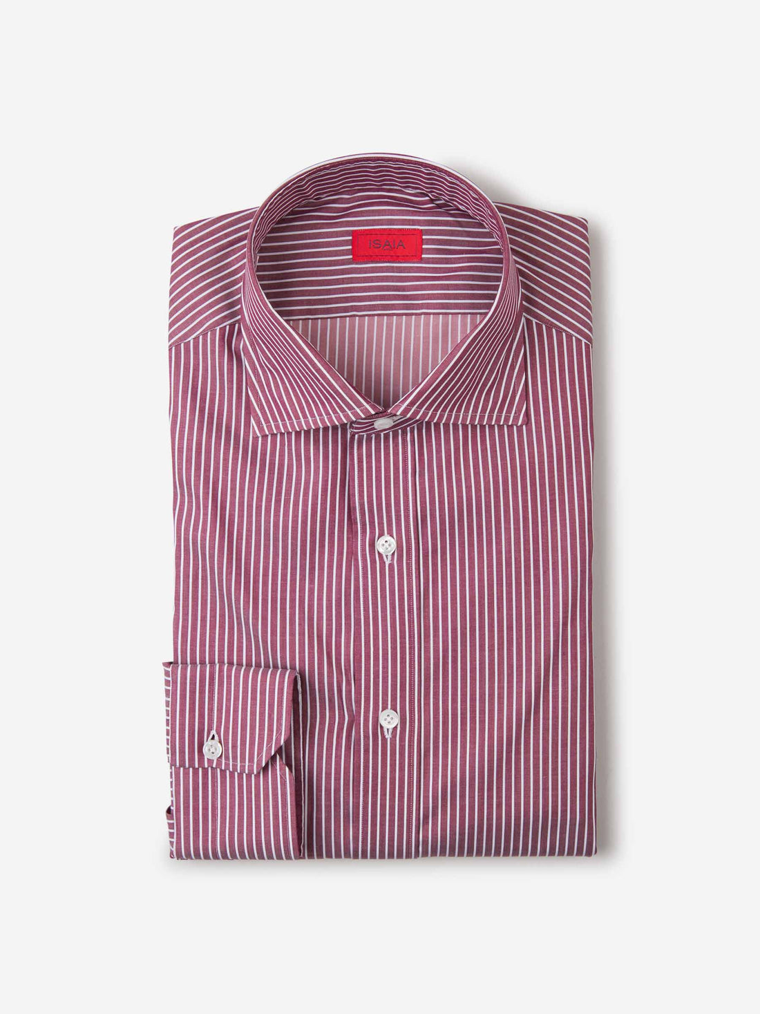 Isaia Camisa Algodón Rayas color Burdeos sku 401-002908 02 - Foto 1