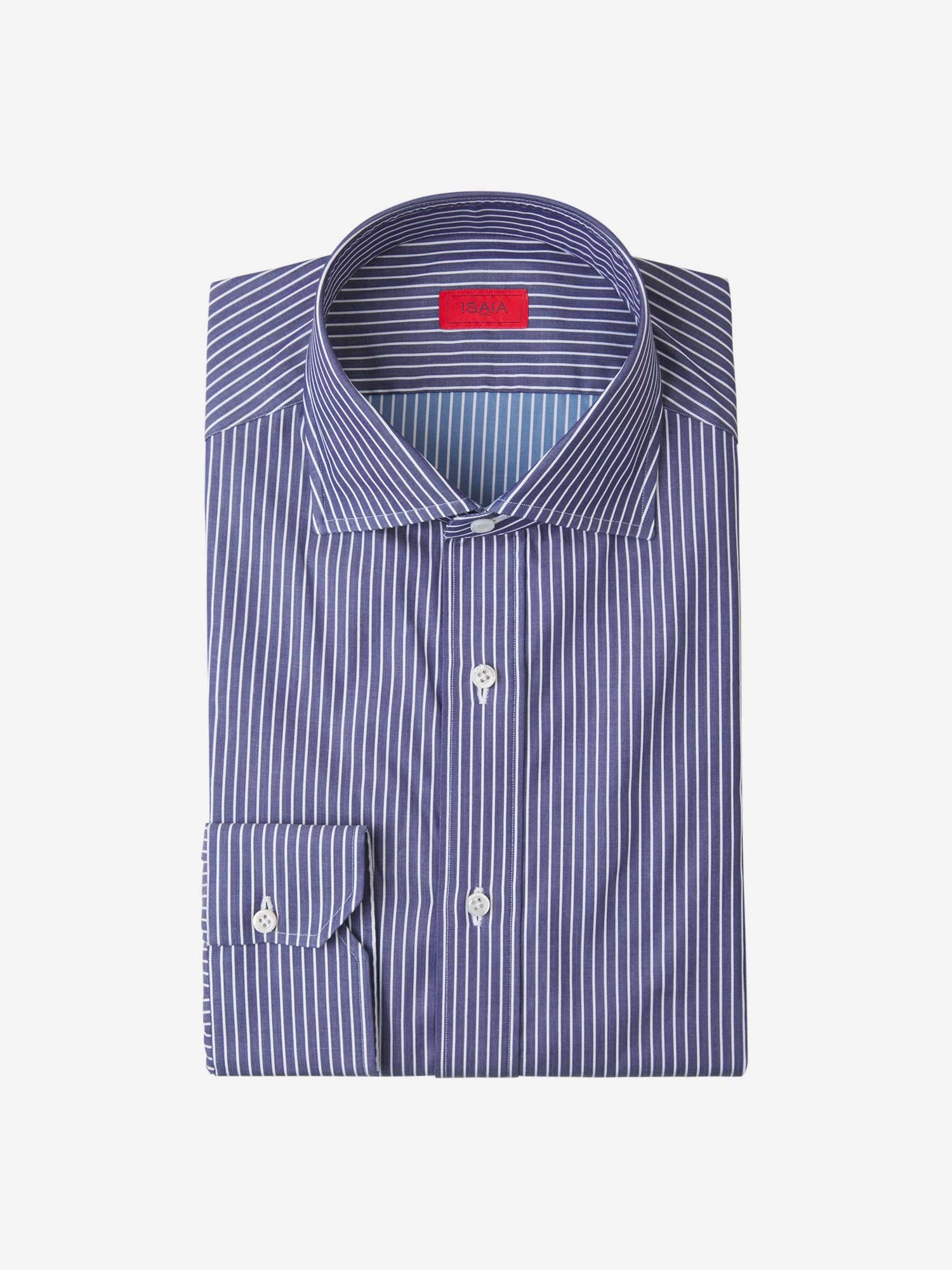 Isaia Camisa Algodón Rayas color Burdeos sku 401-002908 02 - Foto 3