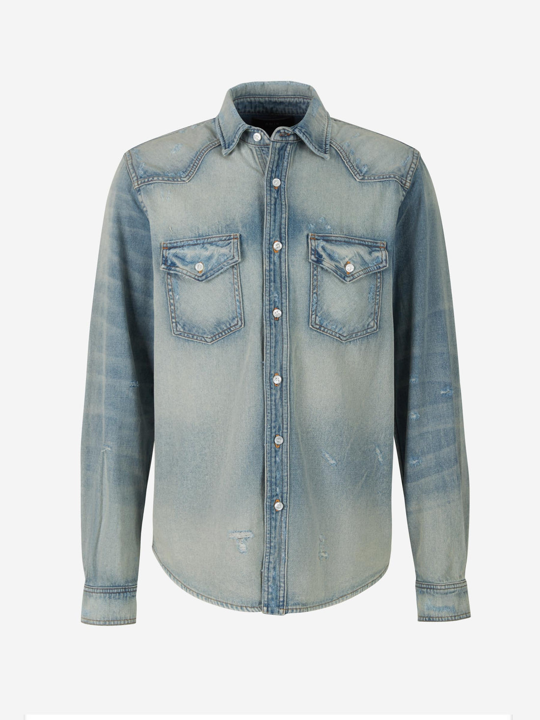 Amiri Camisa Denim Aplique Piel color Azul Denim sku 531-005652 01 - Foto 1