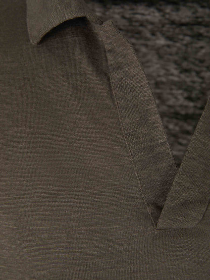 Gran Sasso Polo Manga Larga Lino color Verde Militar sku 551-000337 02 - Foto 2