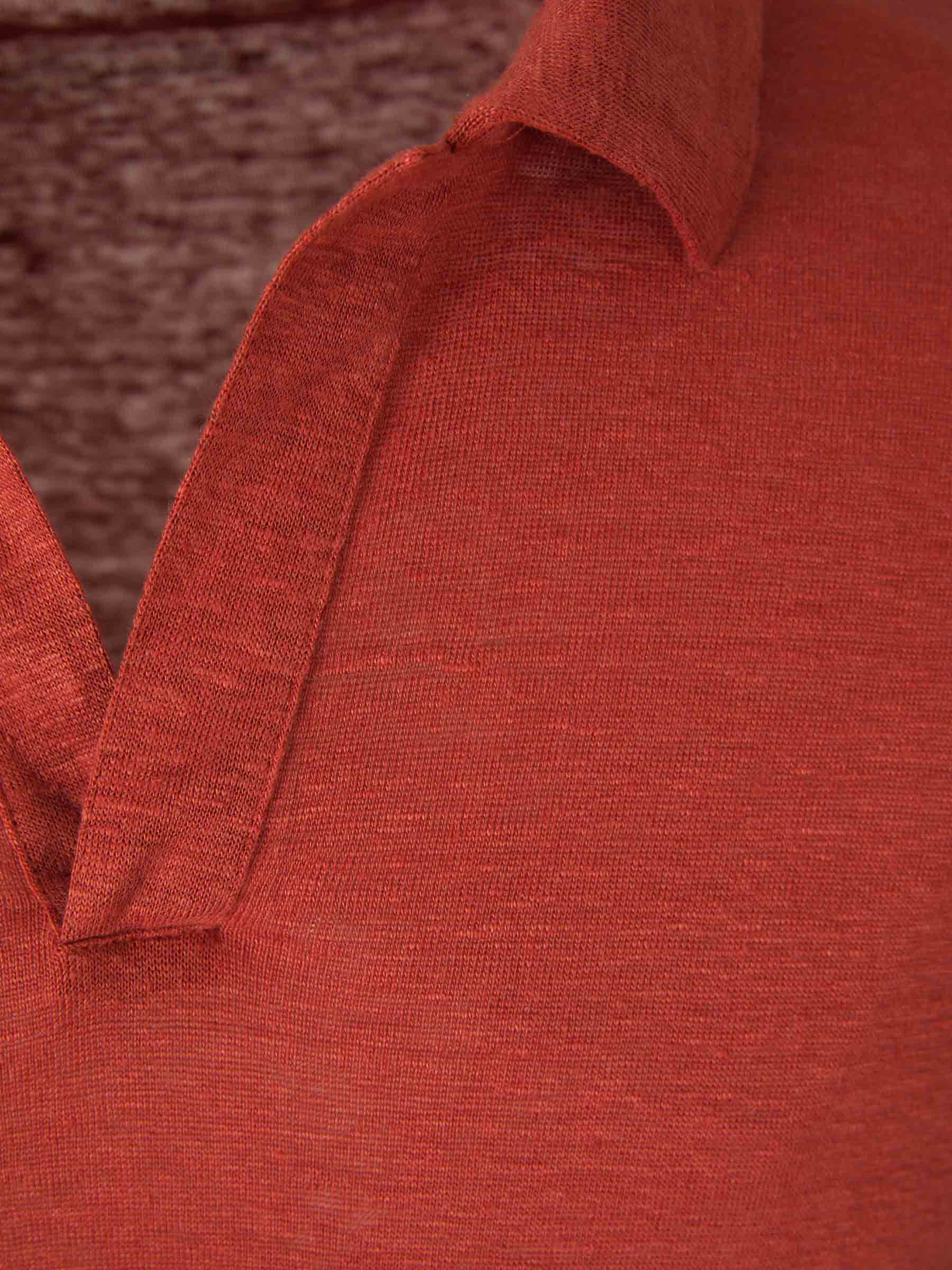 Gran Sasso Polo Manga Larga Lino color Terracotta sku 551-000337 03 - Foto 2