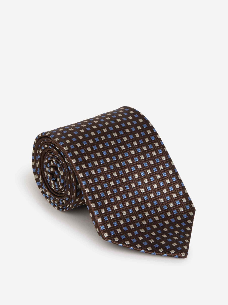 Isaia Corbata Motivo Geométrico Seda color Marrón Oscuro sku 601-000944 02 - Foto 1