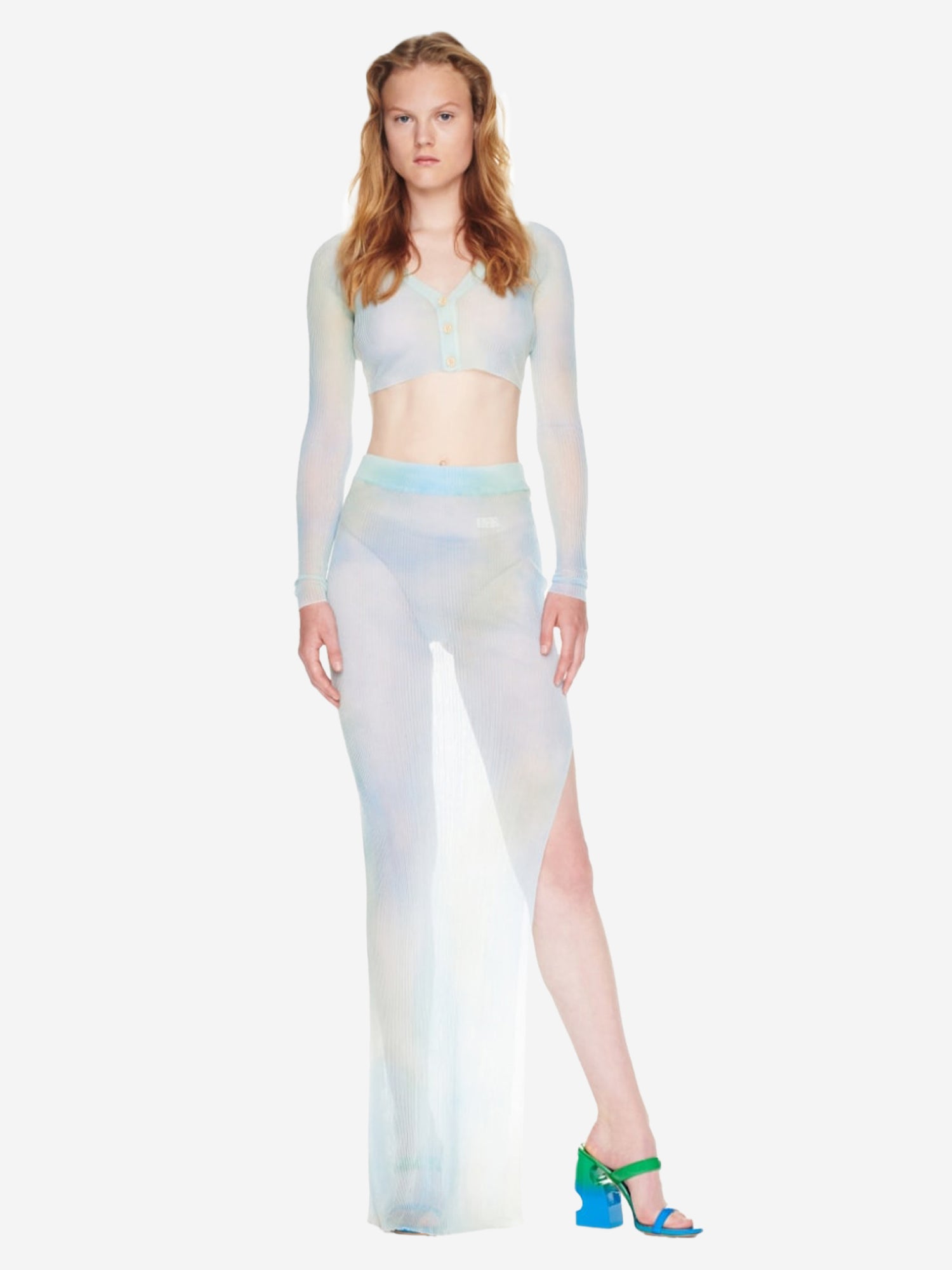 Off-White Cárdigan Cropped Logo color Azul Cielo sku 713-000199 01 - Foto 2