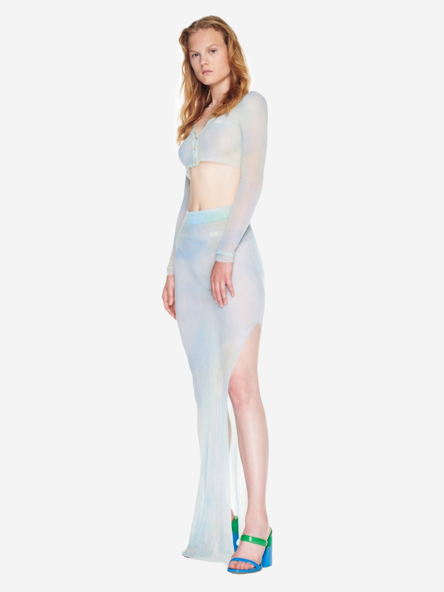 Off-White Cárdigan Cropped Logo color Azul Cielo sku 713-000199 01 - Foto 3