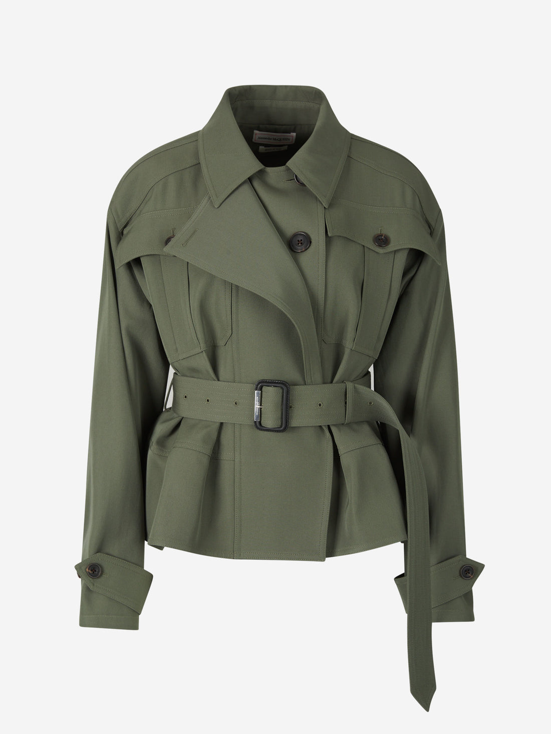 Alexander McQueen Gabardina Cinturón Lana color Verde Militar sku 773-000178 01 - Foto 1