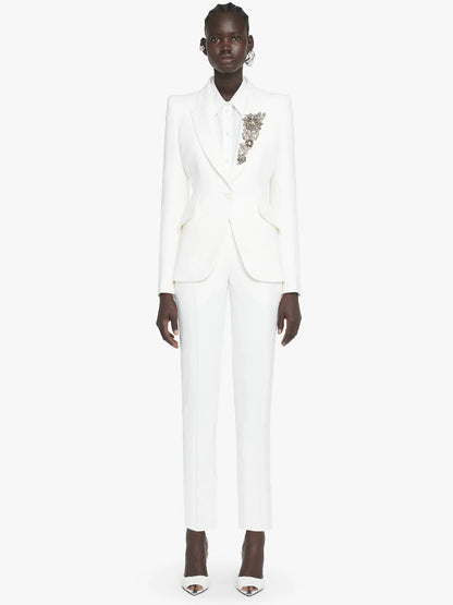 Outlet online Alexander McQueen Mujer Pantalones Crepé Leaf color Marfil sku 761-003299 01 - Foto 1